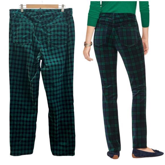 Talbots Size 14 Green Holiday Plaid Velveteen Straight Leg Pant 30 Inch Inseam - Picture 3 of 14